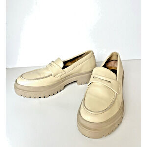 Patina Zoe Penny Loafers Womens SZ 10 Bone Leather Chunky Platform Slip on Shoes